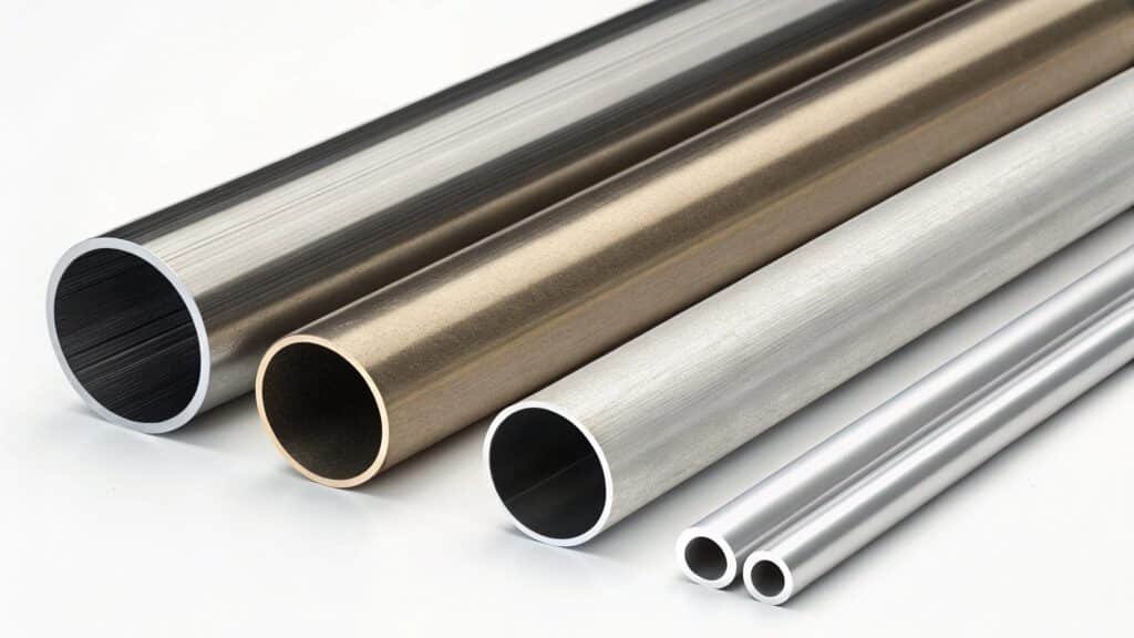 alt with keywords: selection of different aluminum tube grades showing distinct finishes or applications